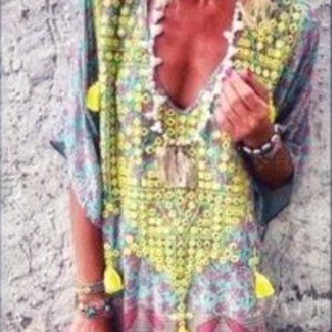 MISSLOOK Boho Dress Swim Coverup Tassels NWOT